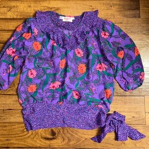 Susan Freis (Assorti) Medium Boho Purple/Pink W/ Floral & Polka Dots Blouse